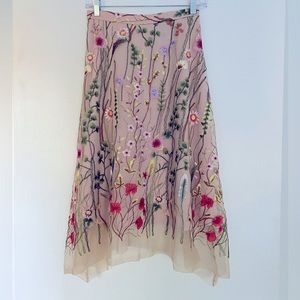 Anthropologie Eva Franco embroidered tulle midi skirt size 2
